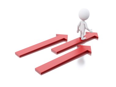 Oklar ile 3d Beyaz insanlar. Başarı ve liderlik kavramı.