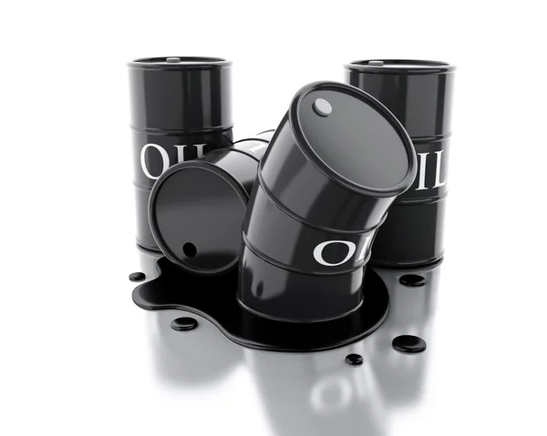 3d Cuatro barriles de petróleo derramado . — Foto de Stock