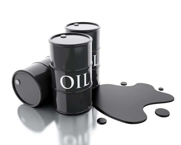3d Tres barriles de petróleo derramado . — Foto de Stock