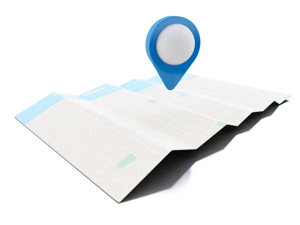 带有蓝色地图指针的 3d 地图。导航概念. — 图库照片