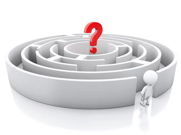 3d White people with a maze and question mark. — Stock Photo, Image