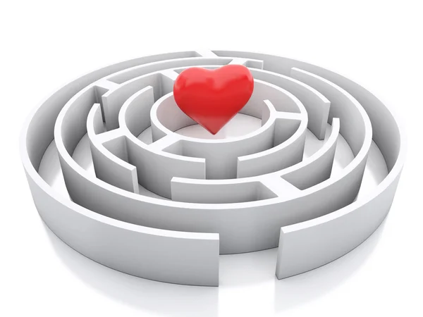 3D labyrint och ett hjärta i mitten. — Stockfoto
