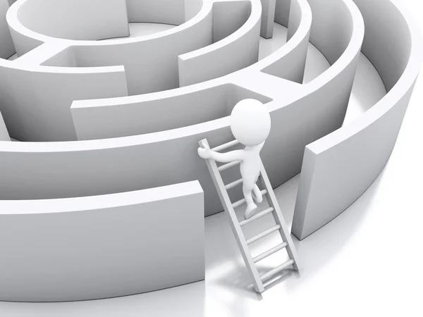 3D weiße Menschen in einem Labyrinth mit weißen Treppen. — Stockfoto