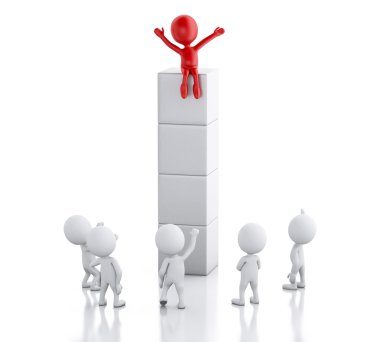 3d white people and red man. Success and leadership concept.