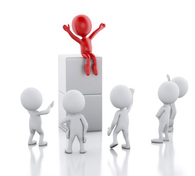 3D beyaz insanlar ve kırmızı adam. Liderlik ve başarı kavramı.