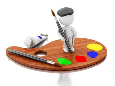 3d White people artist on color palette.