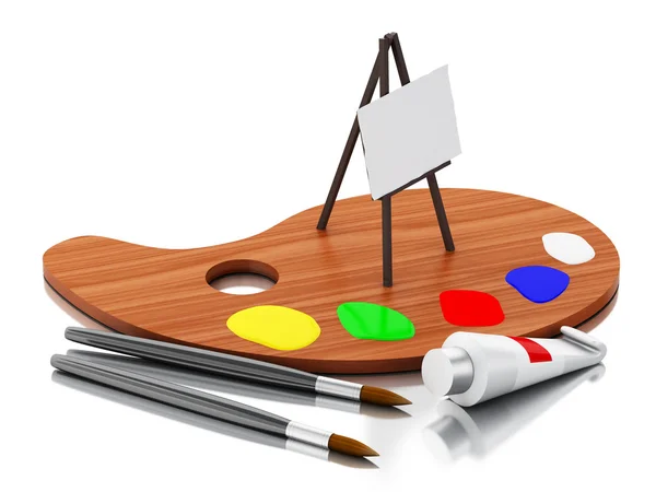 3D-ezel schilderij en het kleurenpalet. — Stockfoto