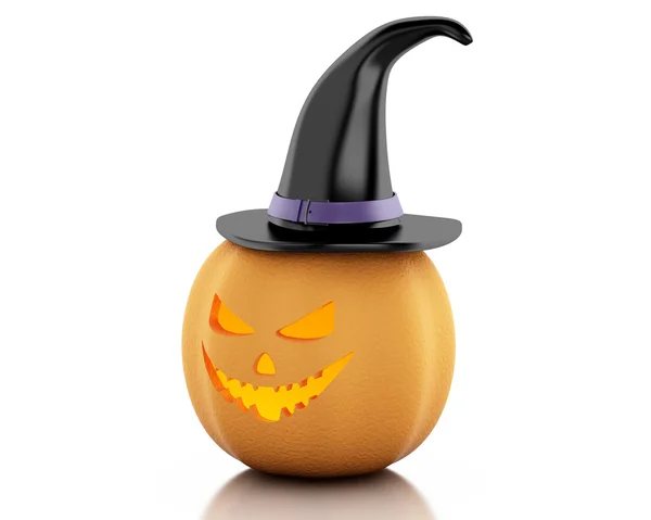 3D Halloween pompoen met heks hoed. — Stockfoto
