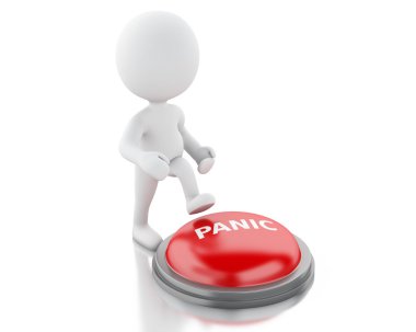 3D beyaz insanlar panik düğmesine bas.