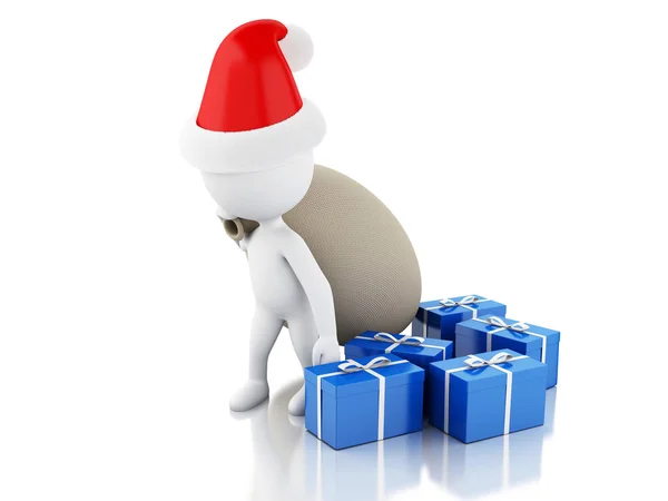 3D-Weihnachtsmann mit Tasche und Geschenken. Weihnachtskonzept. — Stockfoto