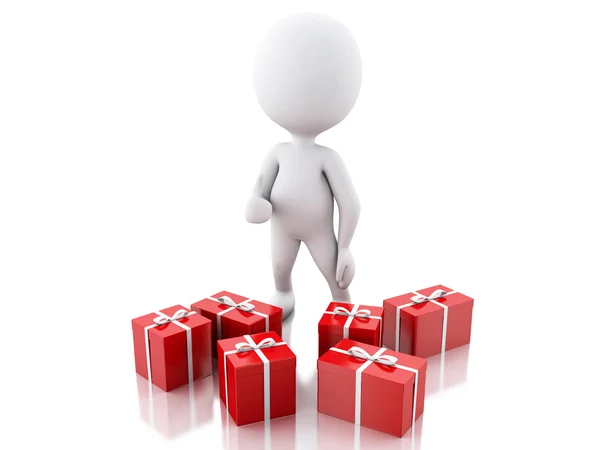 3d pessoas brancas com caixas de presente vermelho. Conceito de Natal . — Fotografia de Stock