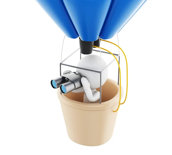 3d personas blancas en globo de aire caliente con binoculares . — Foto de Stock