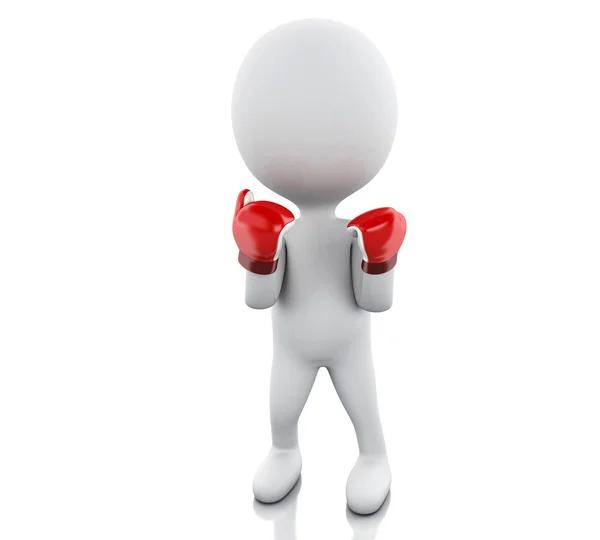 3d White people with red boxing gloves. — Stock Photo, Image