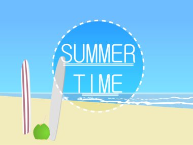 Vektör çizim. Sunny beach ile yaz saati. 