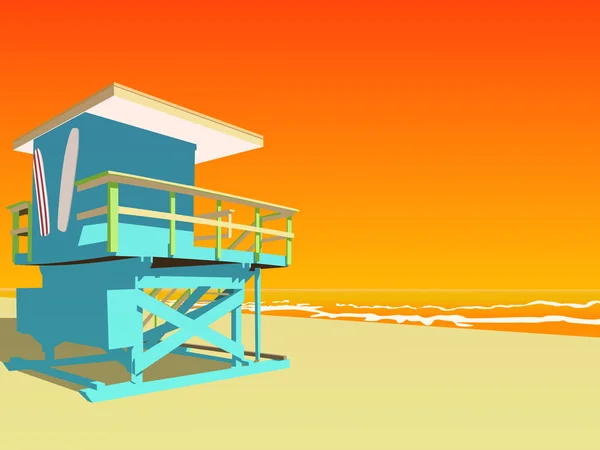 Vectorillustratie. Blauwe badmeester toren op het strand. — Stockvector