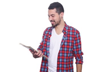 Okuma genç latin öğrenci portresi.