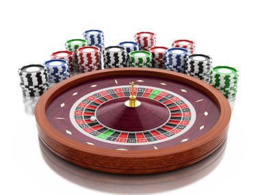 3D casino rulet tekerleği fişleri ile.