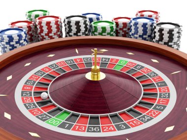3D casino rulet tekerleği fişleri ile.
