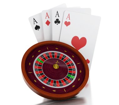 poker kartları ile 3D casino rulet tekerleği.