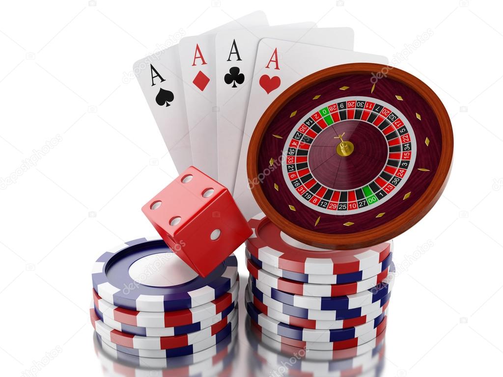 3d Casino Roulette Wheel With Chips Poker Cards And Dice Stock Photo C Nicomenijes 114510392