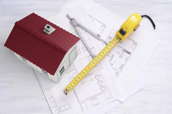 House with house plan and tools. — Stock Photo, Image