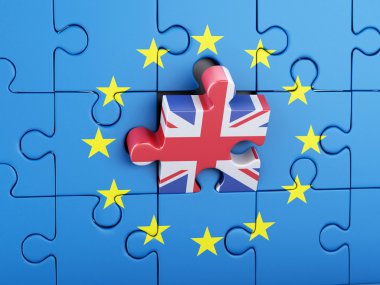 Amerika Birleşik Devletleri ve Avrupa Birliği ile 3D puzzle. Brexit