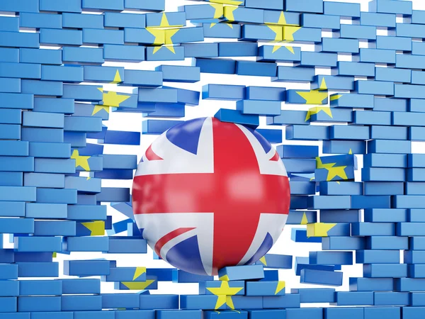 Ściana 3D Unii Europejskiej z Wielkiej Brytanii piłkę. Brexit koncepcja. — Zdjęcie stockowe