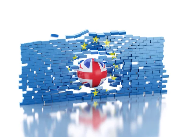 3d parede da União Europeia com bola da Grã-Bretanha. Conceito Brexit . — Fotografia de Stock