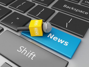 3D haber mikrofon ve bilgisayar klavye ile kelime haber.