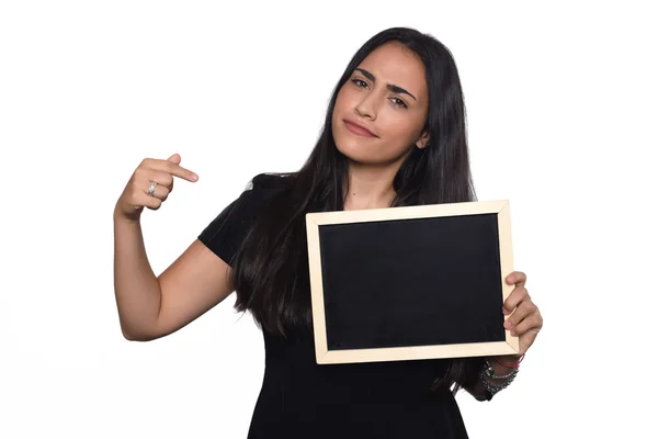 Latina mulher segurando quadro . — Fotografia de Stock