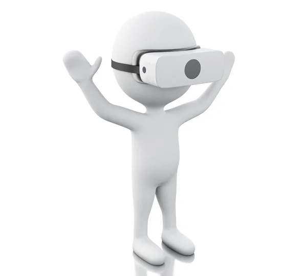 3D-s fehér ember játszik virtuális valóság szemüveg. — Stock Fotó