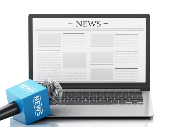 3D Nieuws microfoon en laptop met nieuwsartikel. — Stockfoto