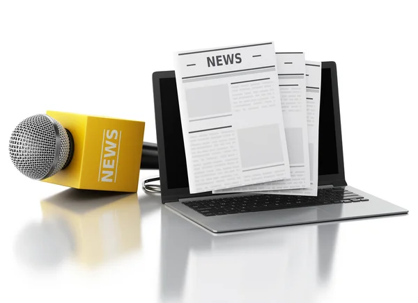 3d News microphone and laptop with news article. — Stock Photo, Image