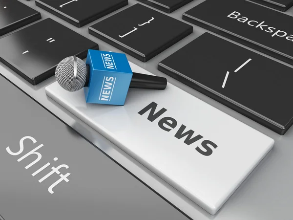 3D Nieuws-microfoon en computer toetsenbord met woord nieuws. — Stockfoto