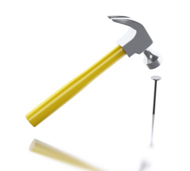 3d çekiç çivi vurmak. İnşaat kavramı.