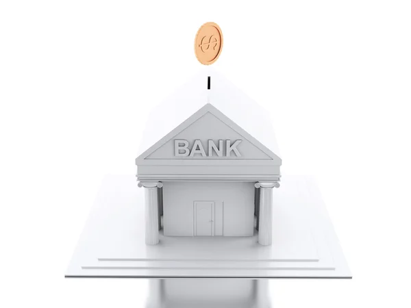 3d Bâtiment bancaire avec pièce de monnaie . — Photo