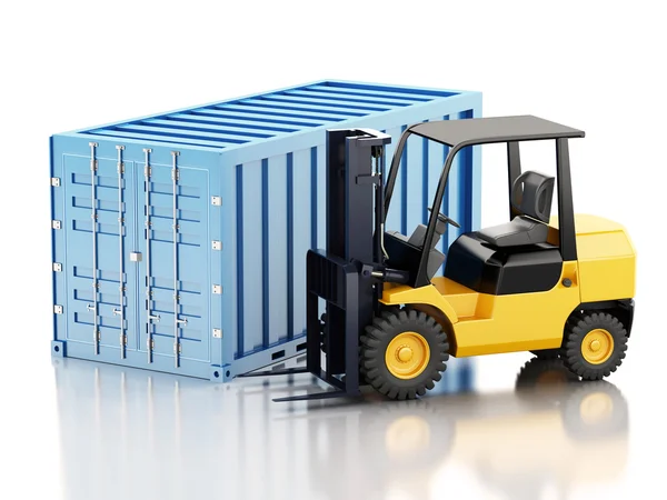3D-cargo container met heftruck. Industrie concept. — Stockfoto