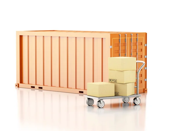 3D-cargo container met kartonnen dozen. — Stockfoto