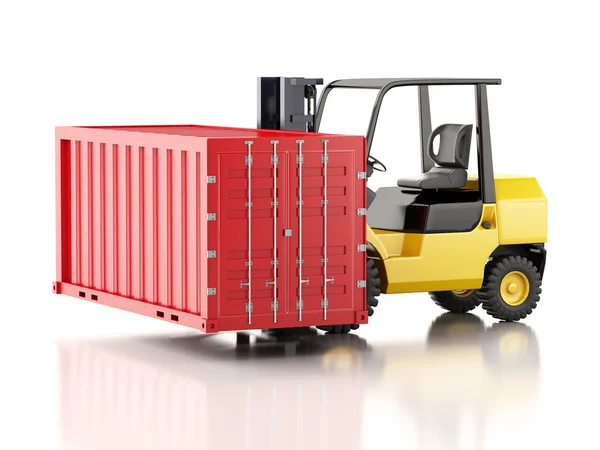 3d Forklift carrying a cargo container. Industry concept. — Stock Photo, Image
