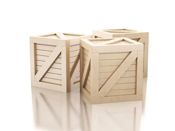 3D Holzkisten vor weißem Hintergrund. — Stockfoto