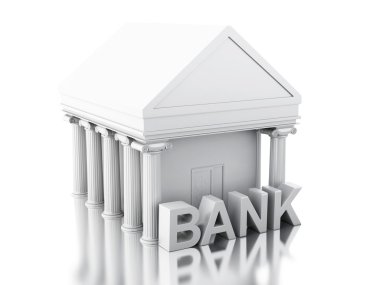 Beyaz arka plan karşı 3D Banka Binası.