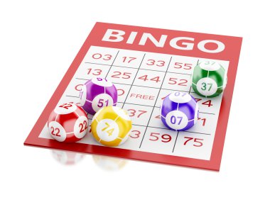 renkli topları ile 3D kırmızı bingo kartı. 