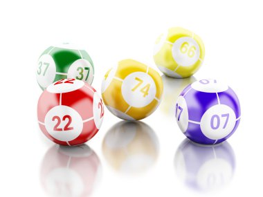 3D renkli bingo topları beyaz arka plan.
