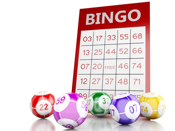 Vykort i 3D Red bingo med bingobollar. — Stockfoto