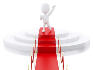 kırmızı halı ile podyum üstüne 3D beyaz insanlar. 