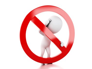 bir yasak tarafından çevrili telefonda konuşan 3d beyaz insanlar 