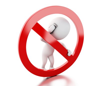 bir yasak tarafından çevrili telefonda konuşan 3d beyaz insanlar 