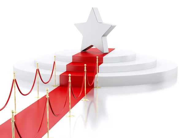 3d A star in the top of a podium with red carpet. Success concep — Stock Photo, Image