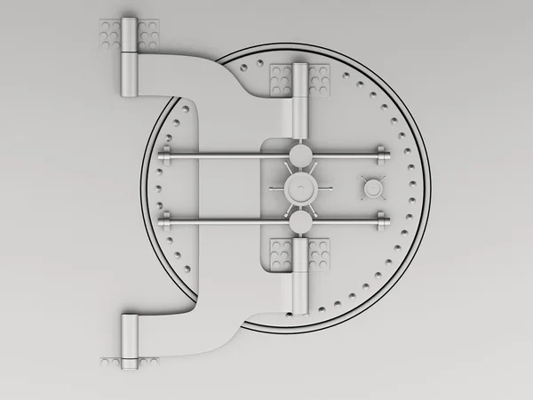 3d 金属银行金库与扇关闭的门. — 图库照片