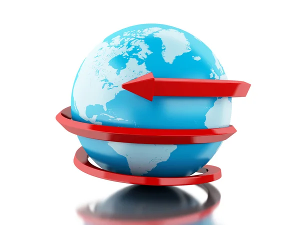 Globe 3D avec cercle de flèche rouge autour . — Photo